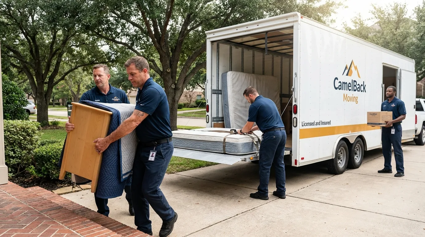 Crew loading residential truck for cross-state move from Jordan, NY