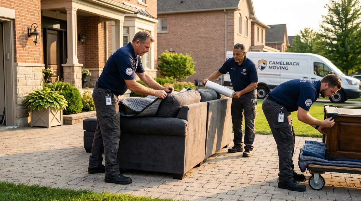 Large estate moving crew wrapping furniture in Jordan, NY